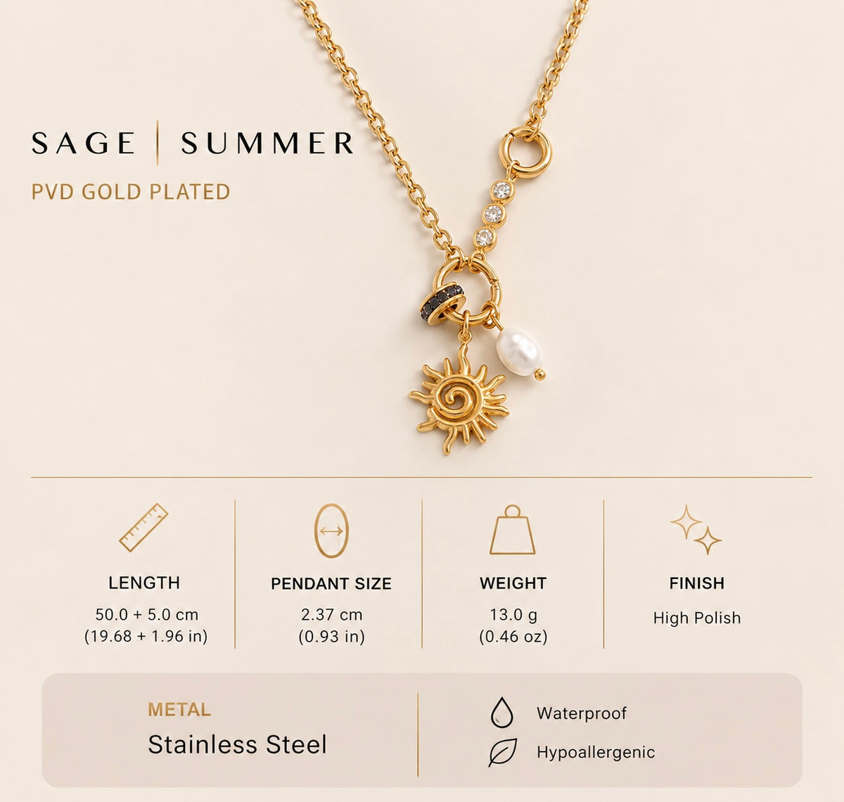 Pearl spiral Sun Necklace