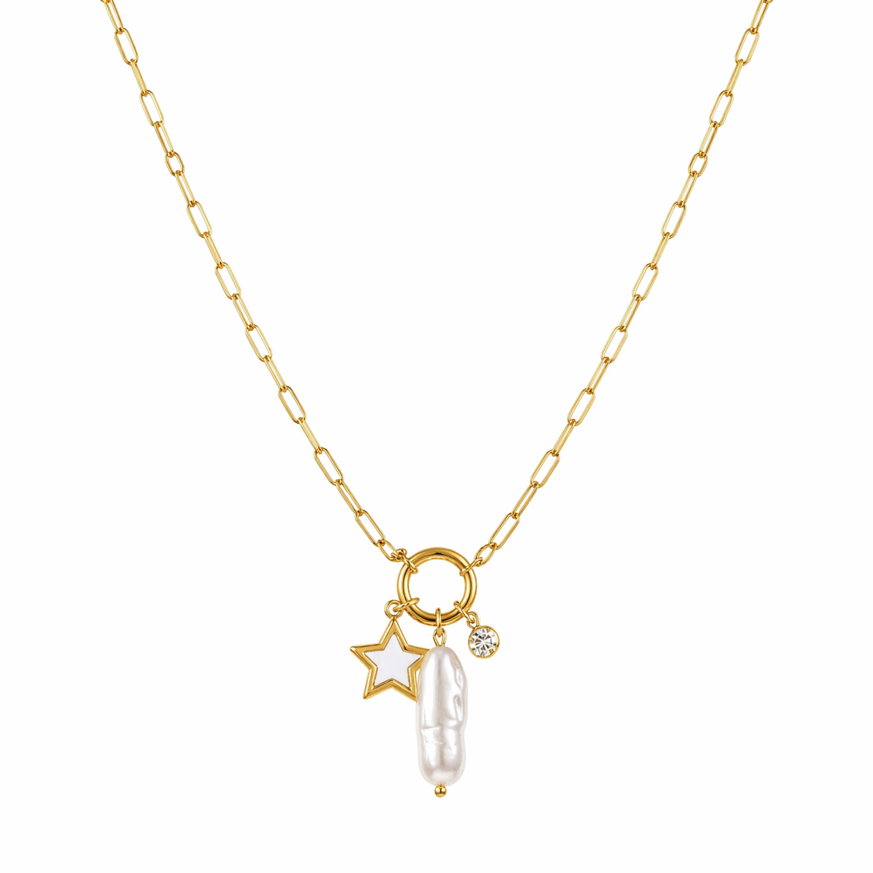 Paperclip Pearl Charms Necklace