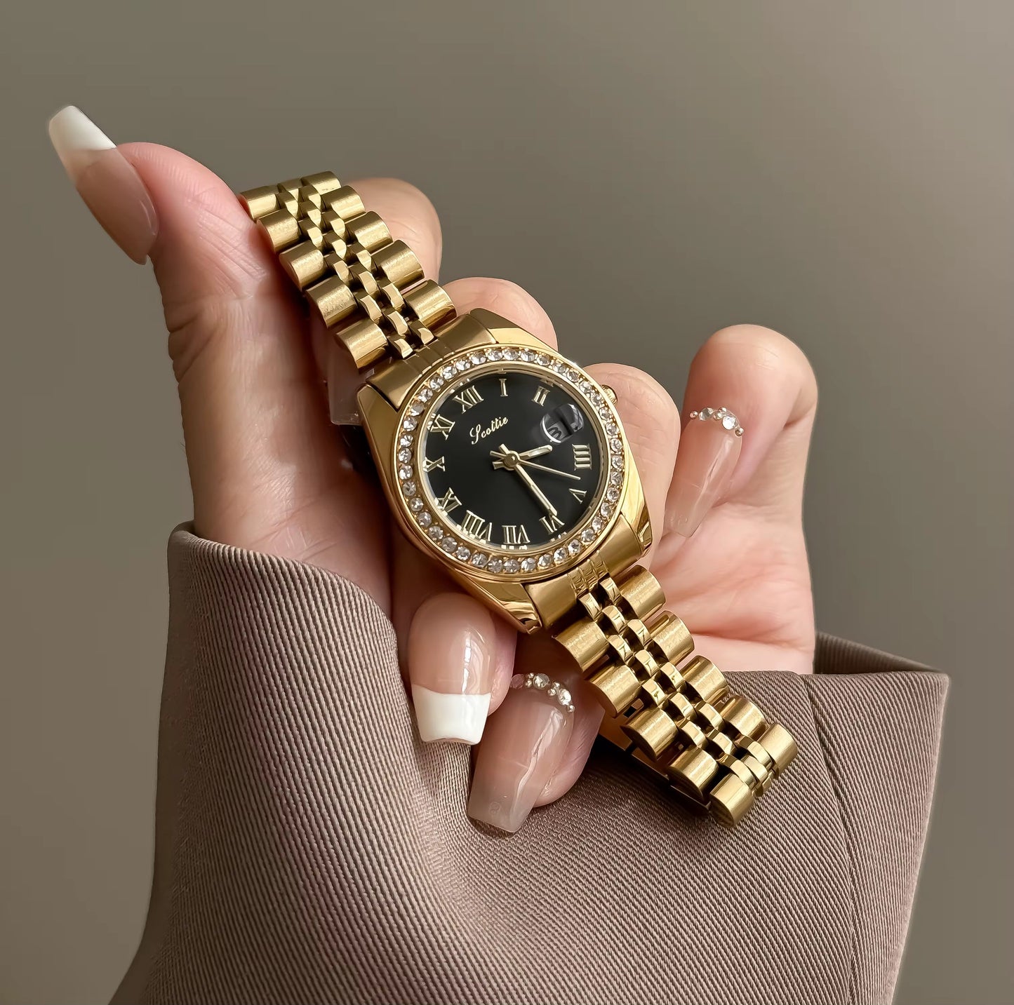 Gold CZ Quartz Watch