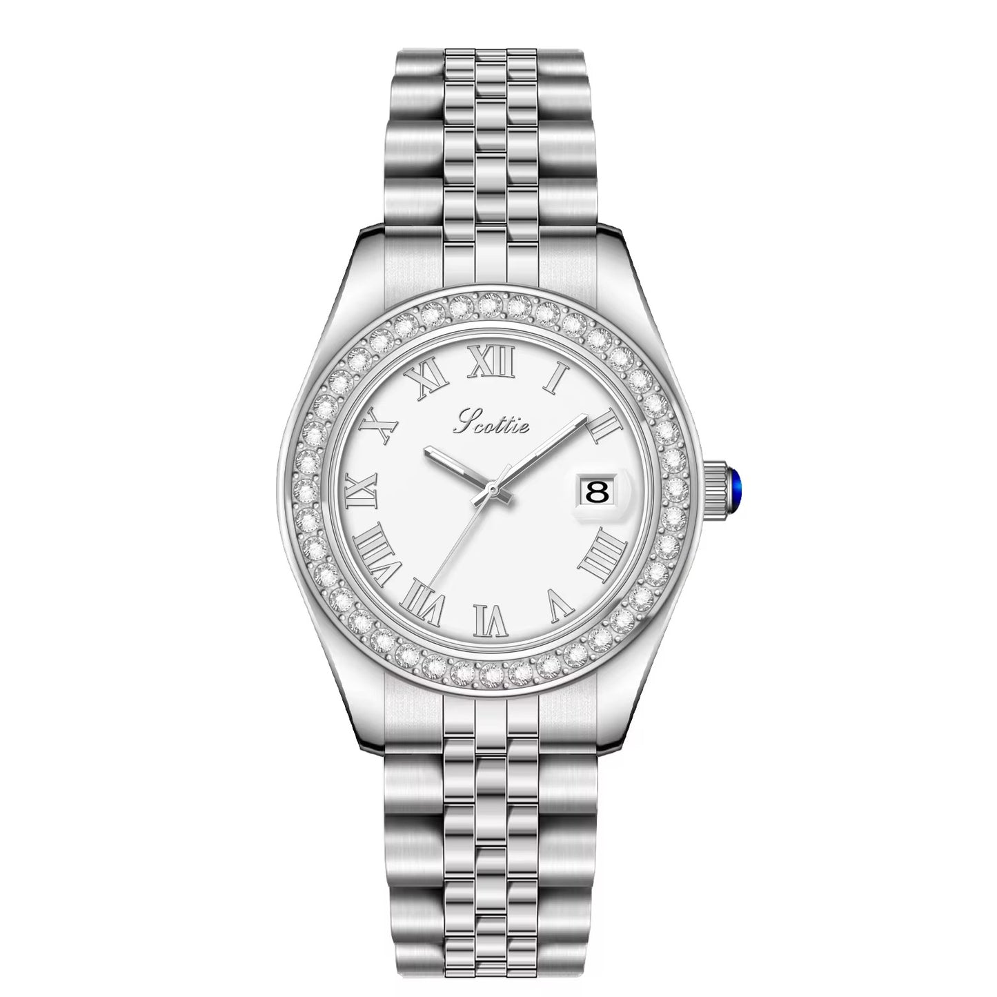 Gold CZ Quartz Watch