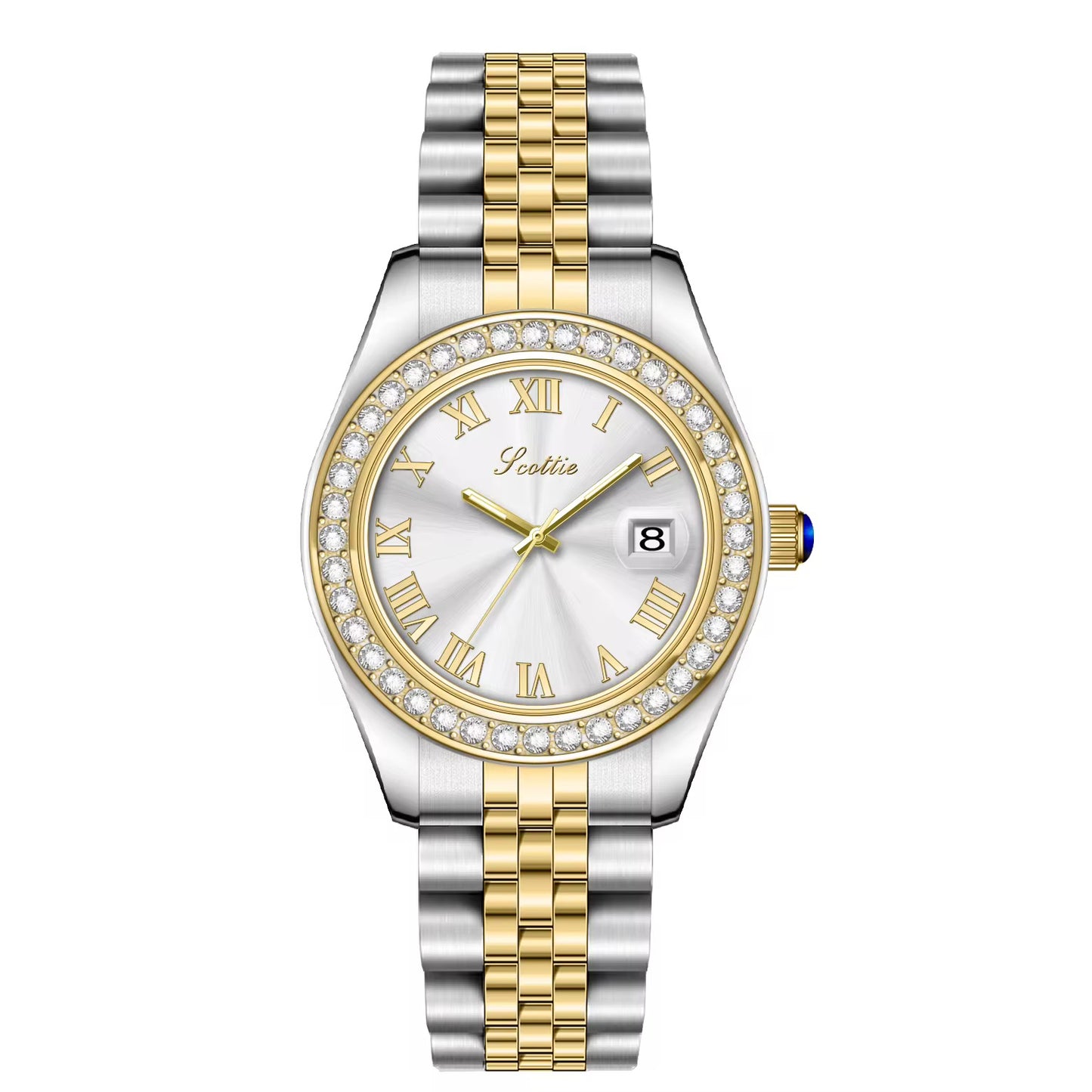Gold CZ Quartz Watch