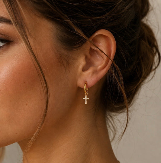 CZ Cross pendant earrings