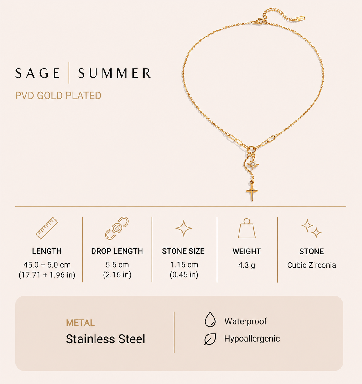Cross Charm Drop Necklace