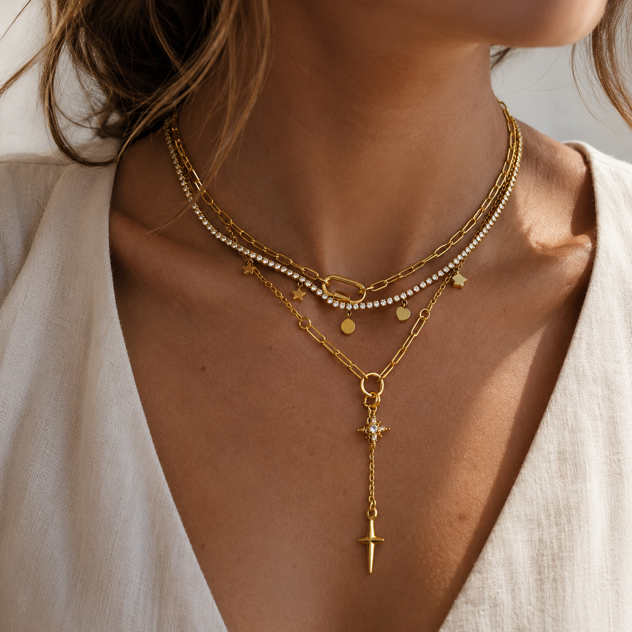 Cross Charm Drop Necklace