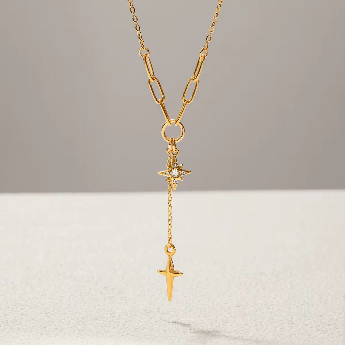 Cross Charm Drop Necklace