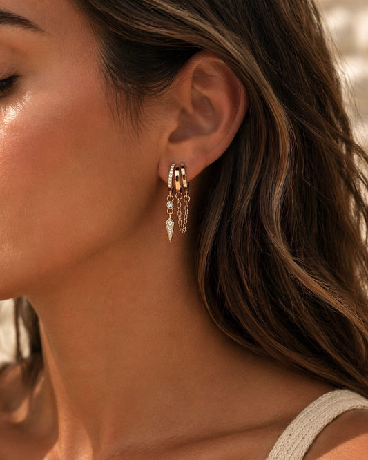 Stacked Chain Charm Earrings