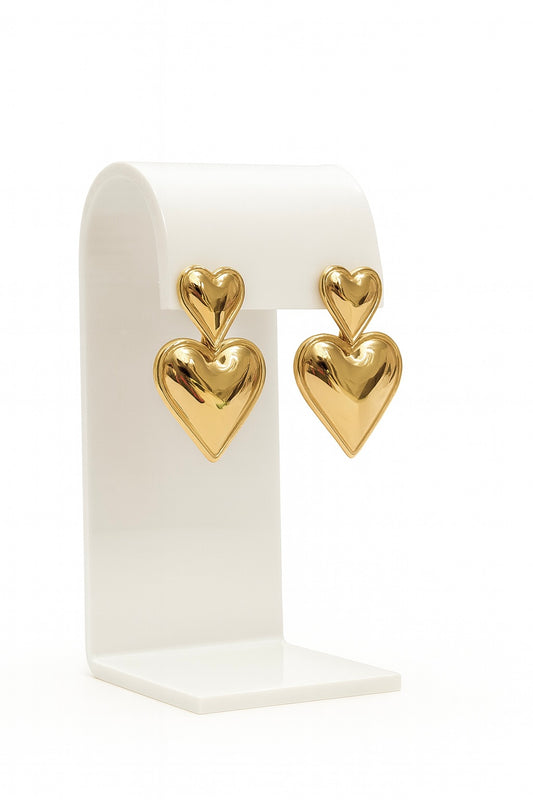 Double Heart Drop Earrings