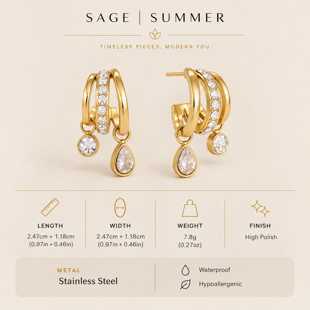 Triple stack CZ earrings