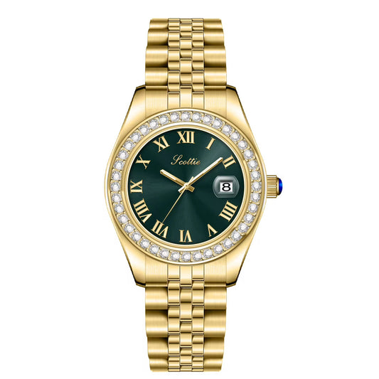 Gold CZ Quartz Watch