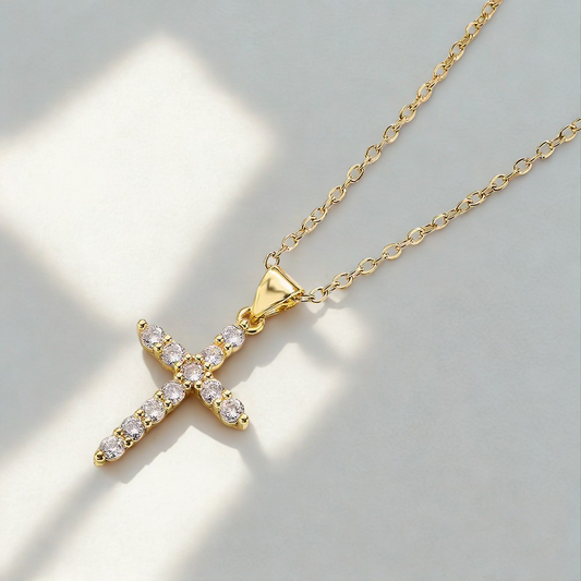 Gold CZ Cross Necklace