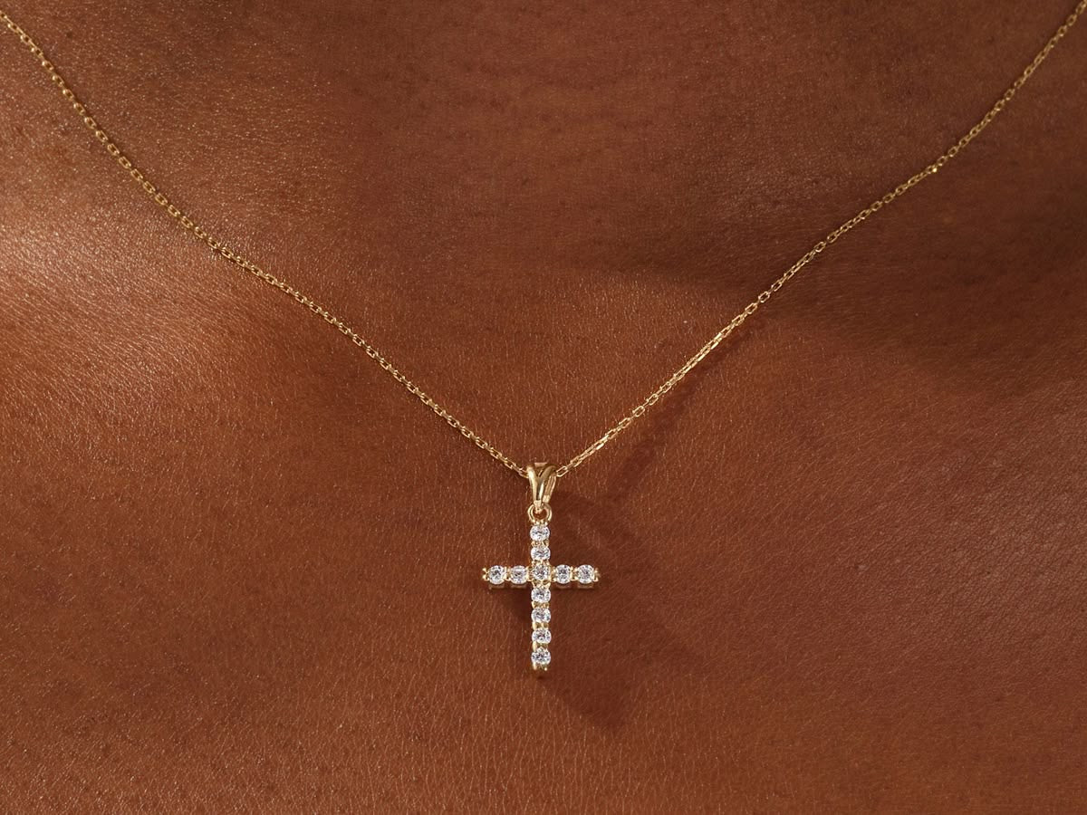 Gold CZ Cross Necklace