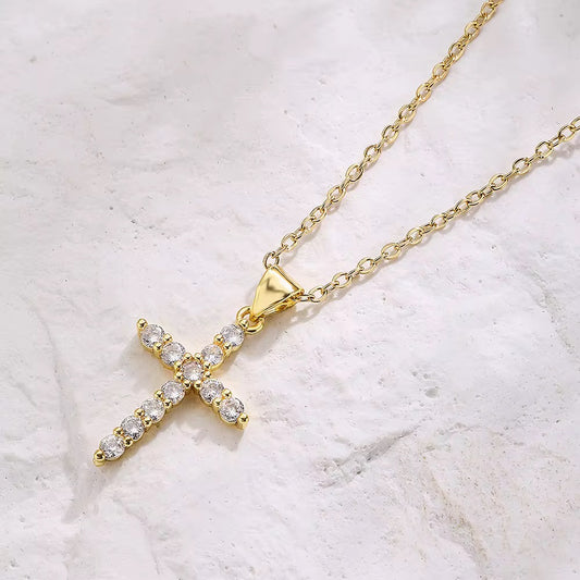 Gold CZ Cross Necklace