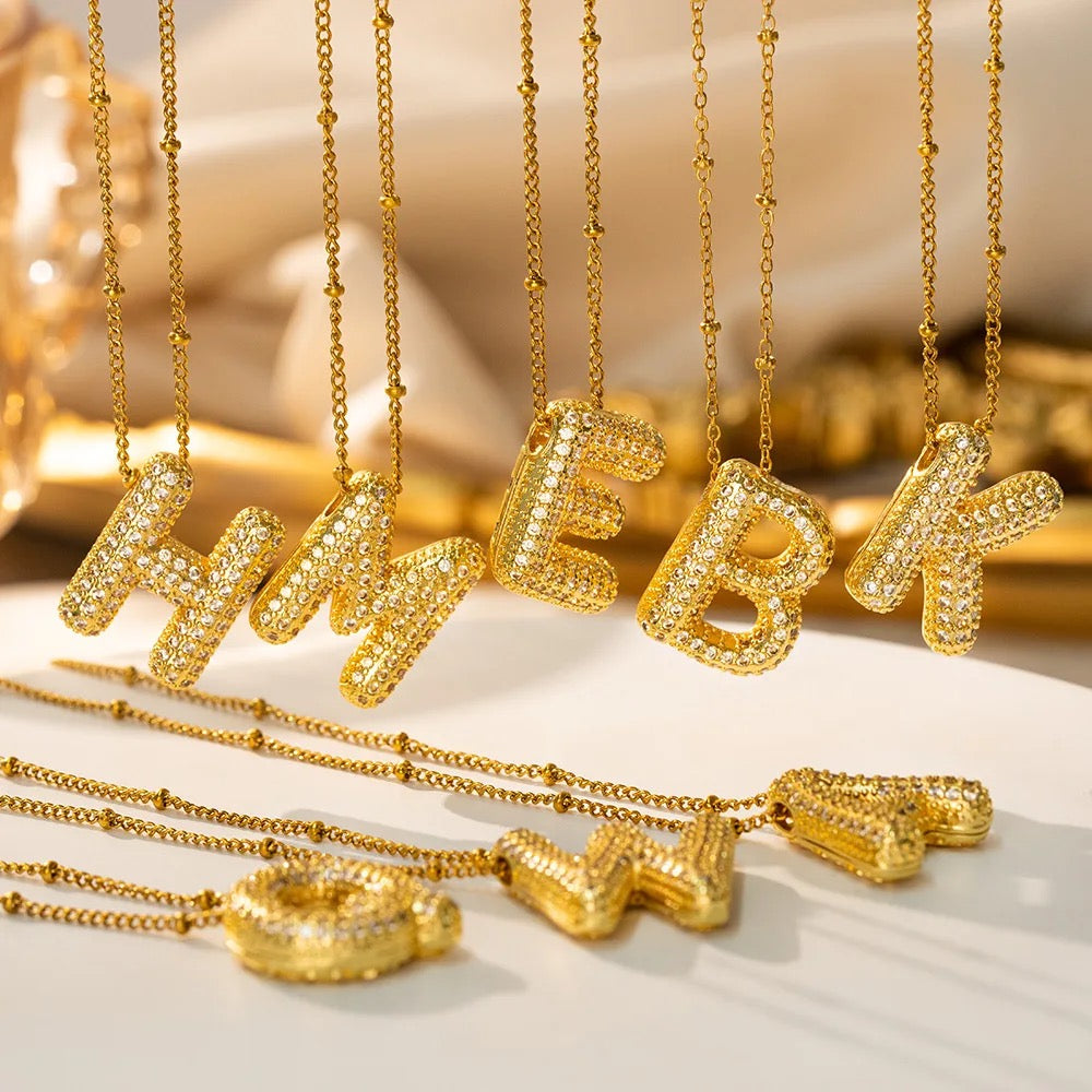 Chunky CZ Balloon Letter Necklace
