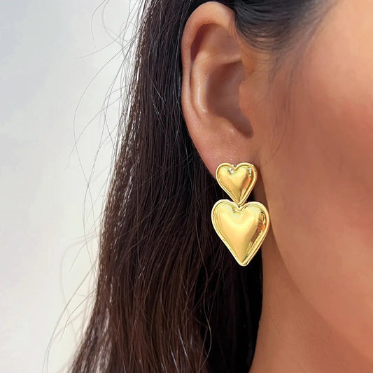 Double Heart Drop Earrings